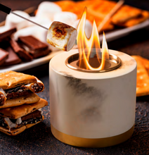 Load image into Gallery viewer, Marble Tabletop with Gold Trim Concrete Firepit Stainless Steel Burner