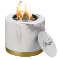Load image into Gallery viewer, Marble Tabletop with Gold Trim Concrete Firepit Stainless Steel Burner