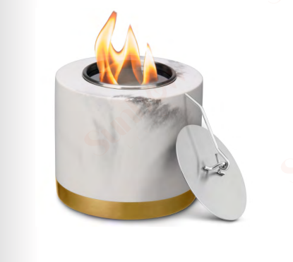 Marble Tabletop with Gold Trim Concrete Firepit Stainless Steel Burner
